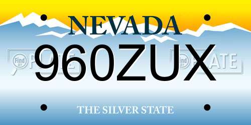 960ZUX Nevada License Plate
