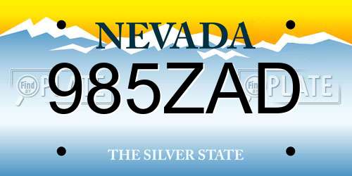 985ZAD Nevada License Plate