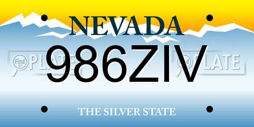 986ZIV Nevada License Plate