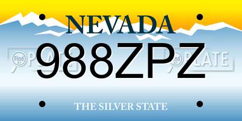 988ZPZ Nevada License Plate