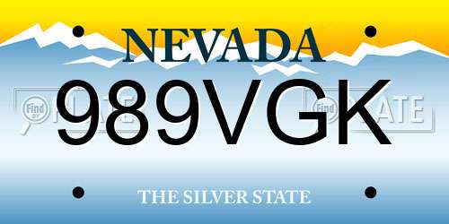 989VGK Nevada License Plate