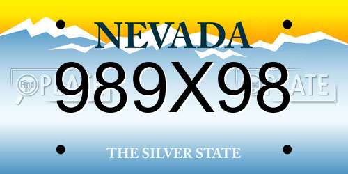 989X98 Nevada License Plate
