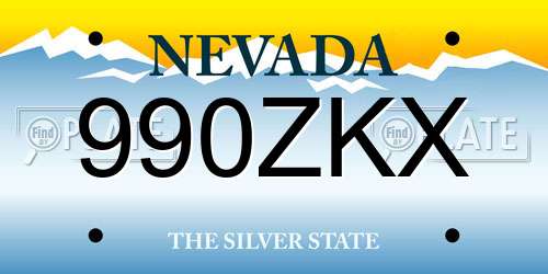 990ZKX Nevada License Plate