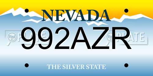 992AZR Nevada License Plate