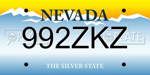 992ZKZ Nevada License Plate