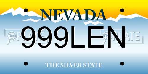 999LEN Nevada License Plate
