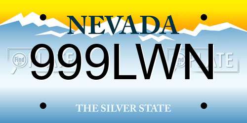 999LWN Nevada License Plate