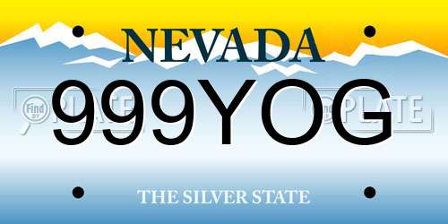999YOG Nevada License Plate