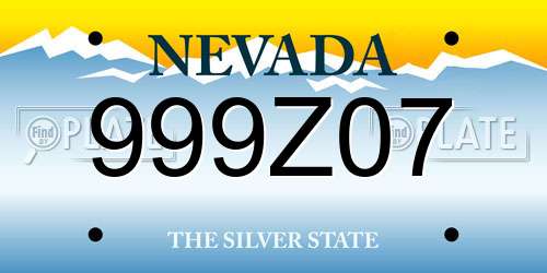999Z07 Nevada License Plate