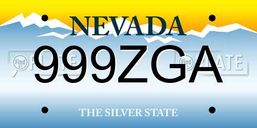 999ZGA Nevada License Plate