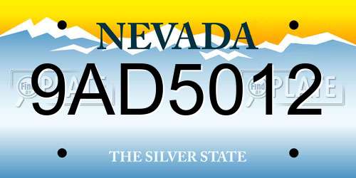 9AD5012 Nevada License Plate
