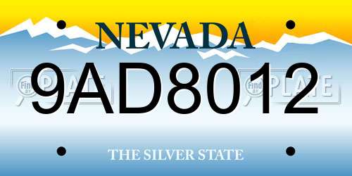9AD8012 Nevada License Plate