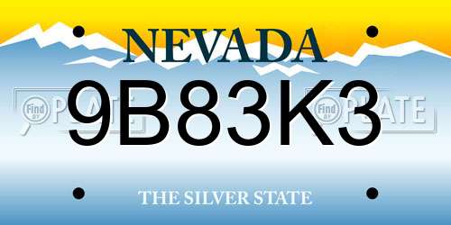 9B83K3 Nevada License Plate