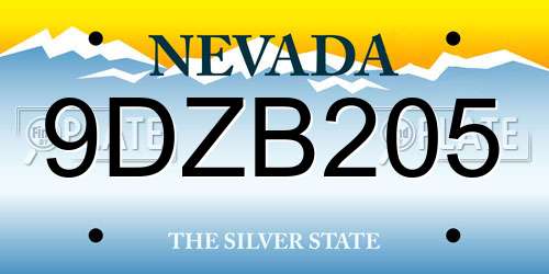 9DZB205 Nevada License Plate