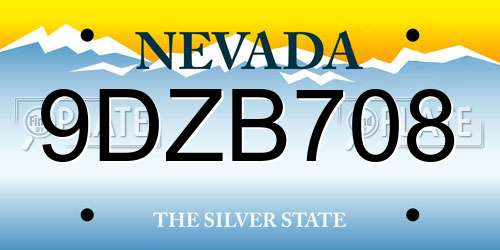 9DZB708 Nevada License Plate