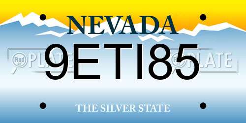 9ETI85 Nevada License Plate