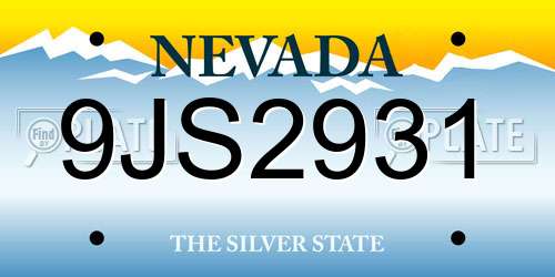 9JS2931 Nevada License Plate