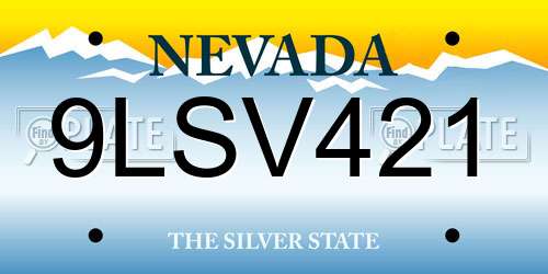 9LSV421 Nevada License Plate