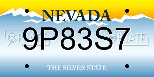 9P83S7 Nevada License Plate