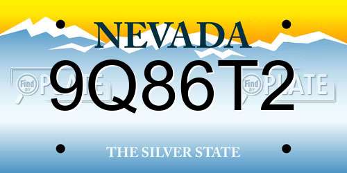 9Q86T2 Nevada License Plate