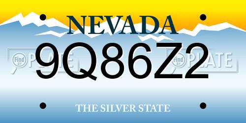 9Q86Z2 Nevada License Plate