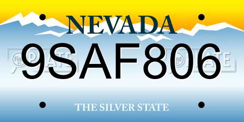 9SAF806 Nevada License Plate