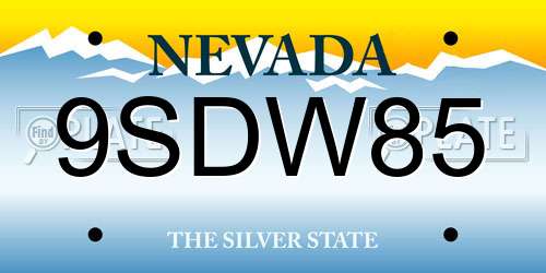 9SDW85 Nevada License Plate