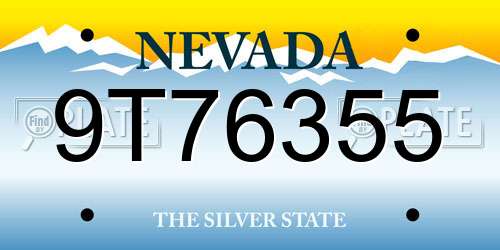 9T76355 Nevada License Plate