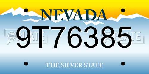 9T76385 Nevada License Plate