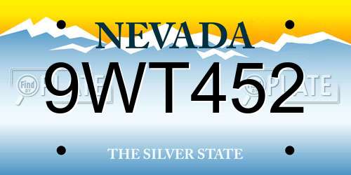 9WT452 Nevada License Plate