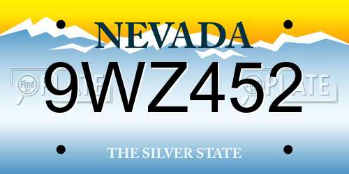 9WZ452 Nevada License Plate