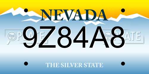 9Z84A8 Nevada License Plate