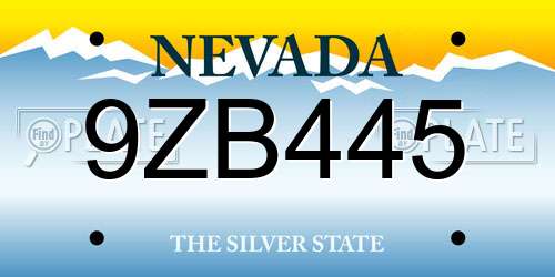 9ZB445 Nevada License Plate
