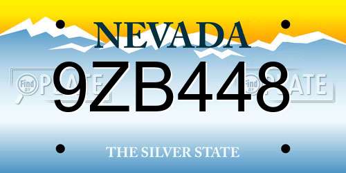 9ZB448 Nevada License Plate