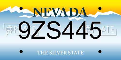 9ZS445 Nevada License Plate
