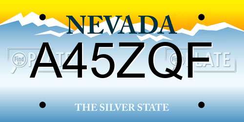 A45ZQF Nevada License Plate