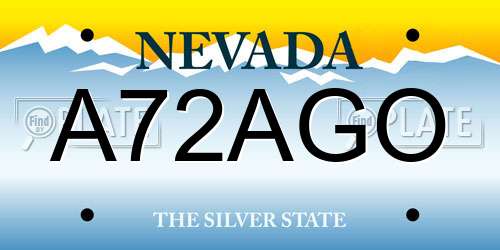A72AGO Nevada License Plate