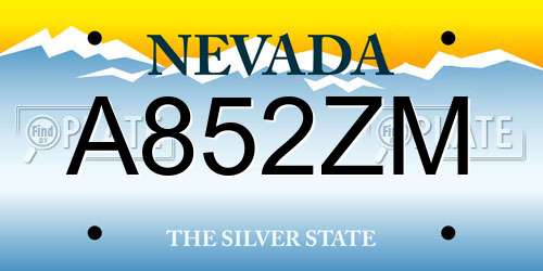 A852ZM Nevada License Plate