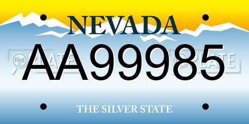 AA99985 Nevada License Plate