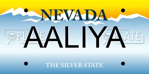 AALIYA Nevada License Plate