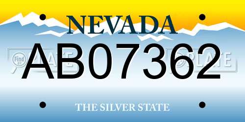 AB07362 Nevada License Plate