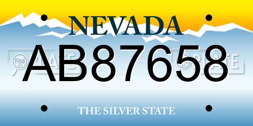 AB87658 Nevada License Plate
