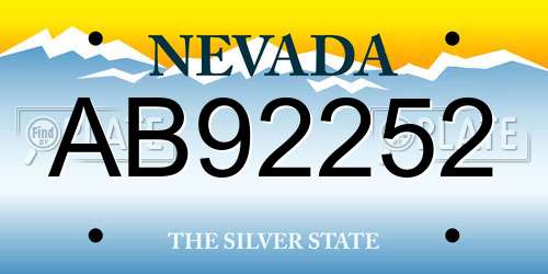 AB92252 Nevada License Plate