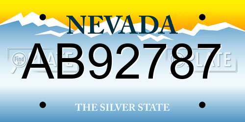 AB92787 Nevada License Plate