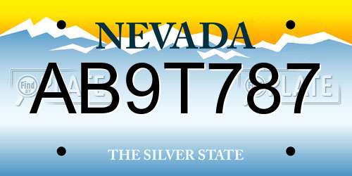 AB9T787 Nevada License Plate