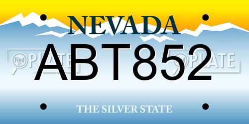ABT852 Nevada License Plate