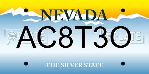 AC8T3O Nevada License Plate