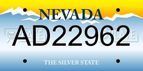 AD22962 Nevada License Plate