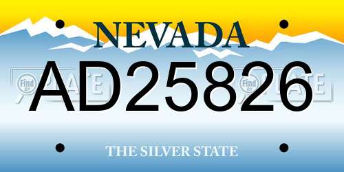 AD25826 Nevada License Plate