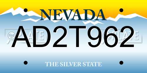 AD2T962 Nevada License Plate